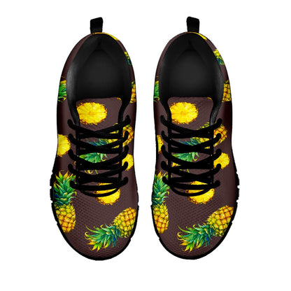 Brown Pineapple Pattern Print Black Running Shoes