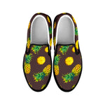 Brown Pineapple Pattern Print Black Slip On Sneakers