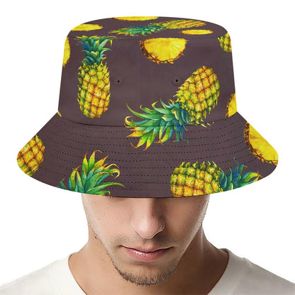 Brown Pineapple Pattern Print Bucket Hat