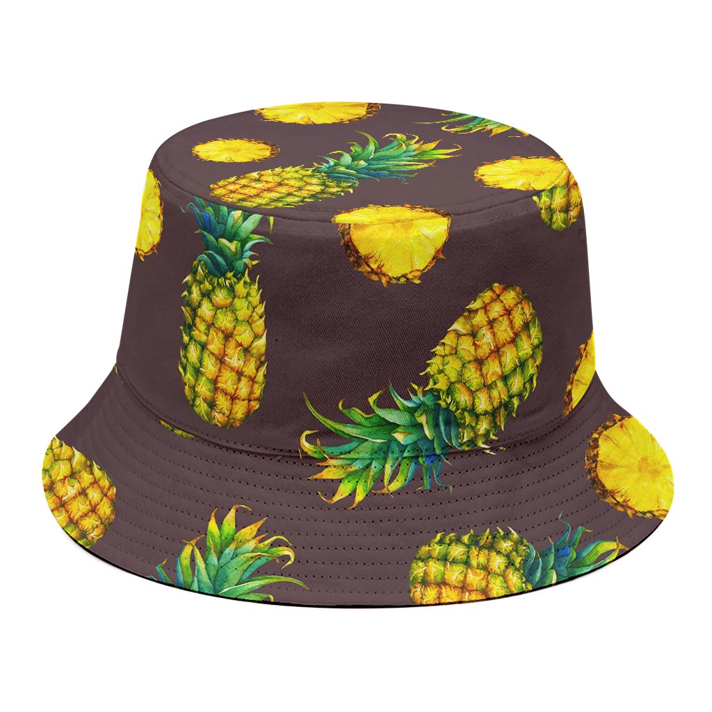 Brown Pineapple Pattern Print Bucket Hat