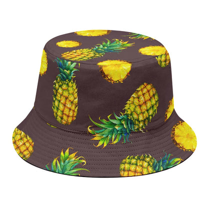 Brown Pineapple Pattern Print Bucket Hat