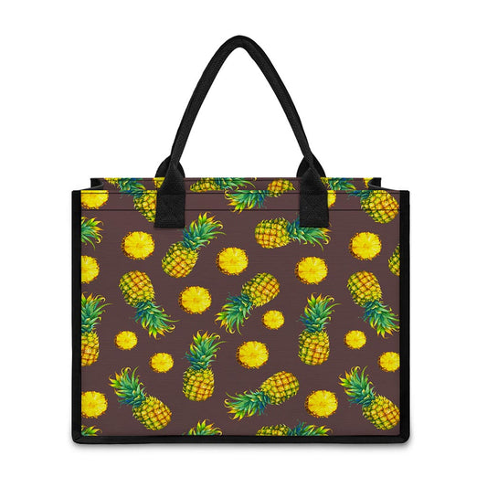 Brown Pineapple Pattern Print Canvas Tote Bag