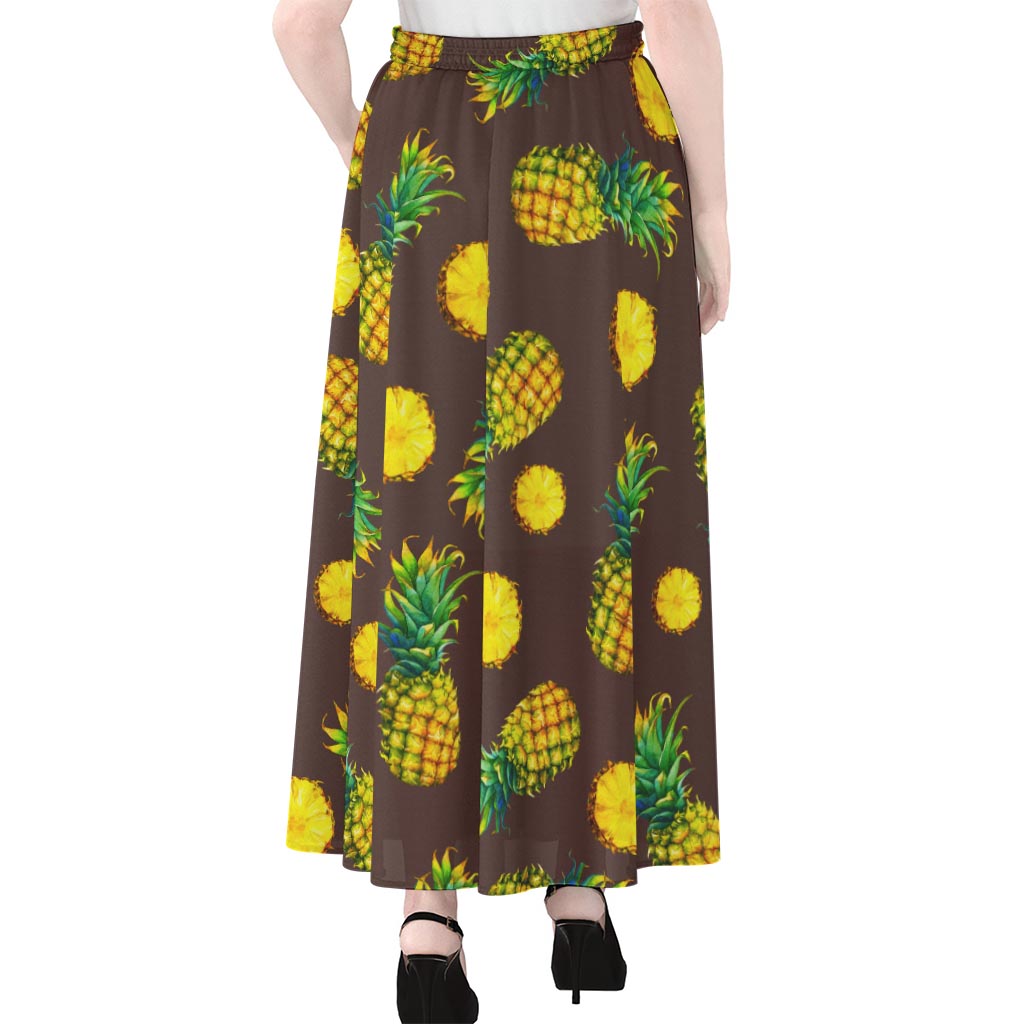 Brown Pineapple Pattern Print Chiffon Maxi Skirt