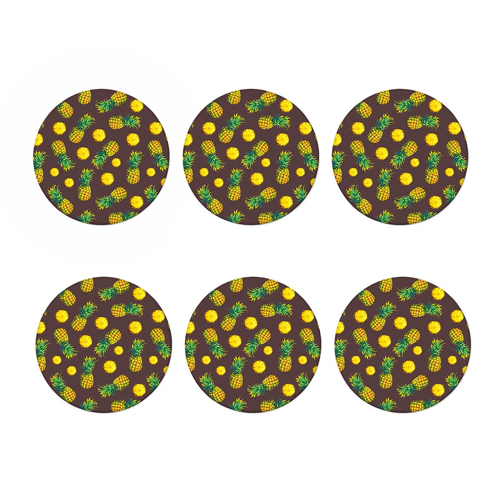 Brown Pineapple Pattern Print Coaster Set