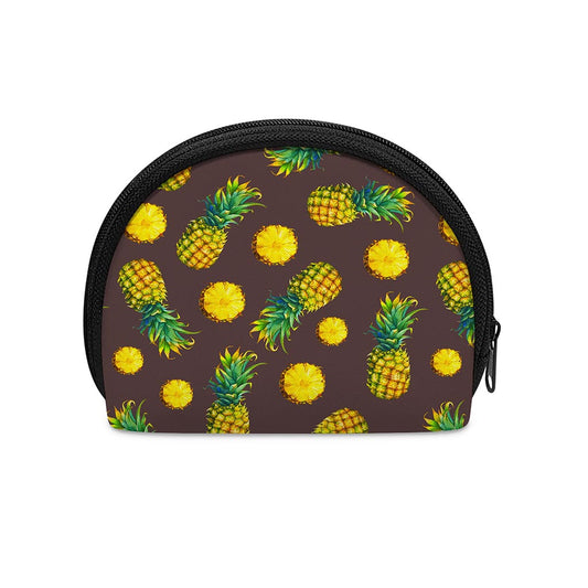 Brown Pineapple Pattern Print Coin Purse
