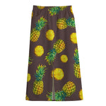Brown Pineapple Pattern Print Cotton Front Slit Maxi Skirt