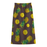 Brown Pineapple Pattern Print Cotton Front Slit Maxi Skirt