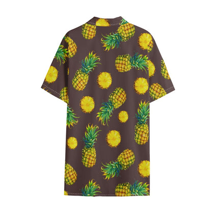 Brown Pineapple Pattern Print Cotton Hawaiian Shirt