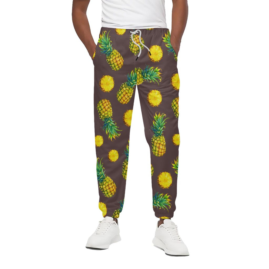 Brown Pineapple Pattern Print Cotton Pants