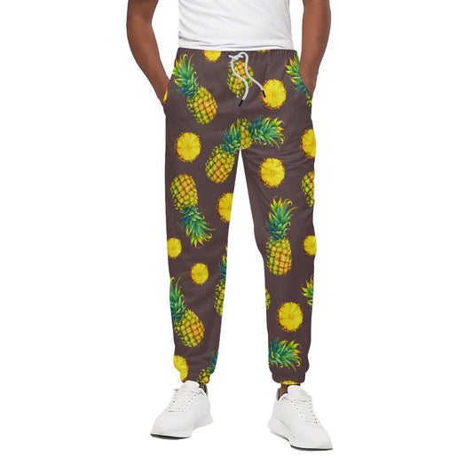 Brown Pineapple Pattern Print Cotton Pants