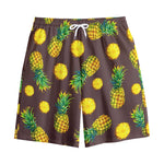 Brown Pineapple Pattern Print Cotton Shorts