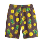 Brown Pineapple Pattern Print Cotton Shorts