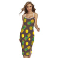 Brown Pineapple Pattern Print Cross Back Cami Dress