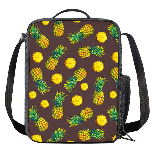 Brown Pineapple Pattern Print Crossbody Lunch Bag