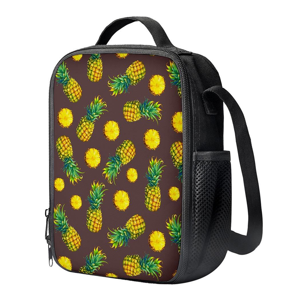 Brown Pineapple Pattern Print Crossbody Lunch Bag