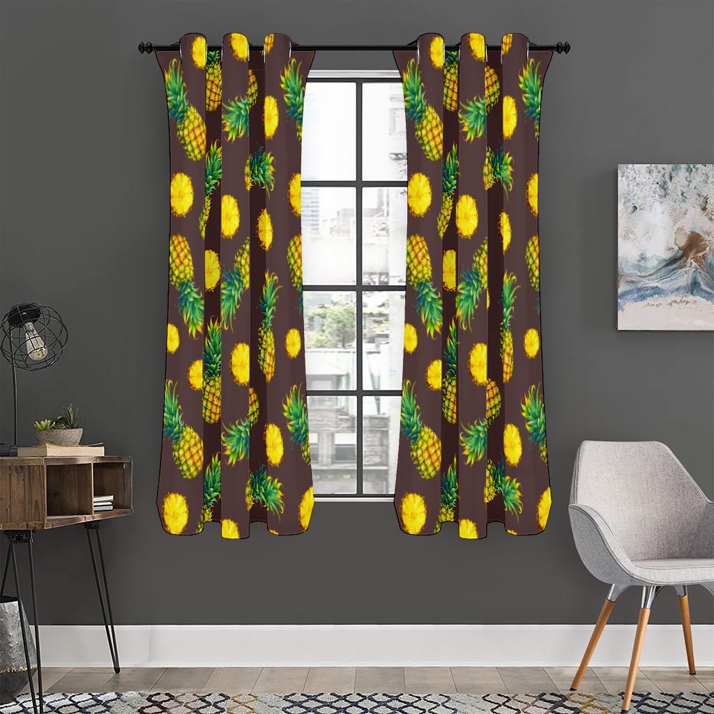 Brown Pineapple Pattern Print Curtain