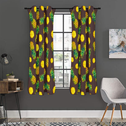 Brown Pineapple Pattern Print Curtain