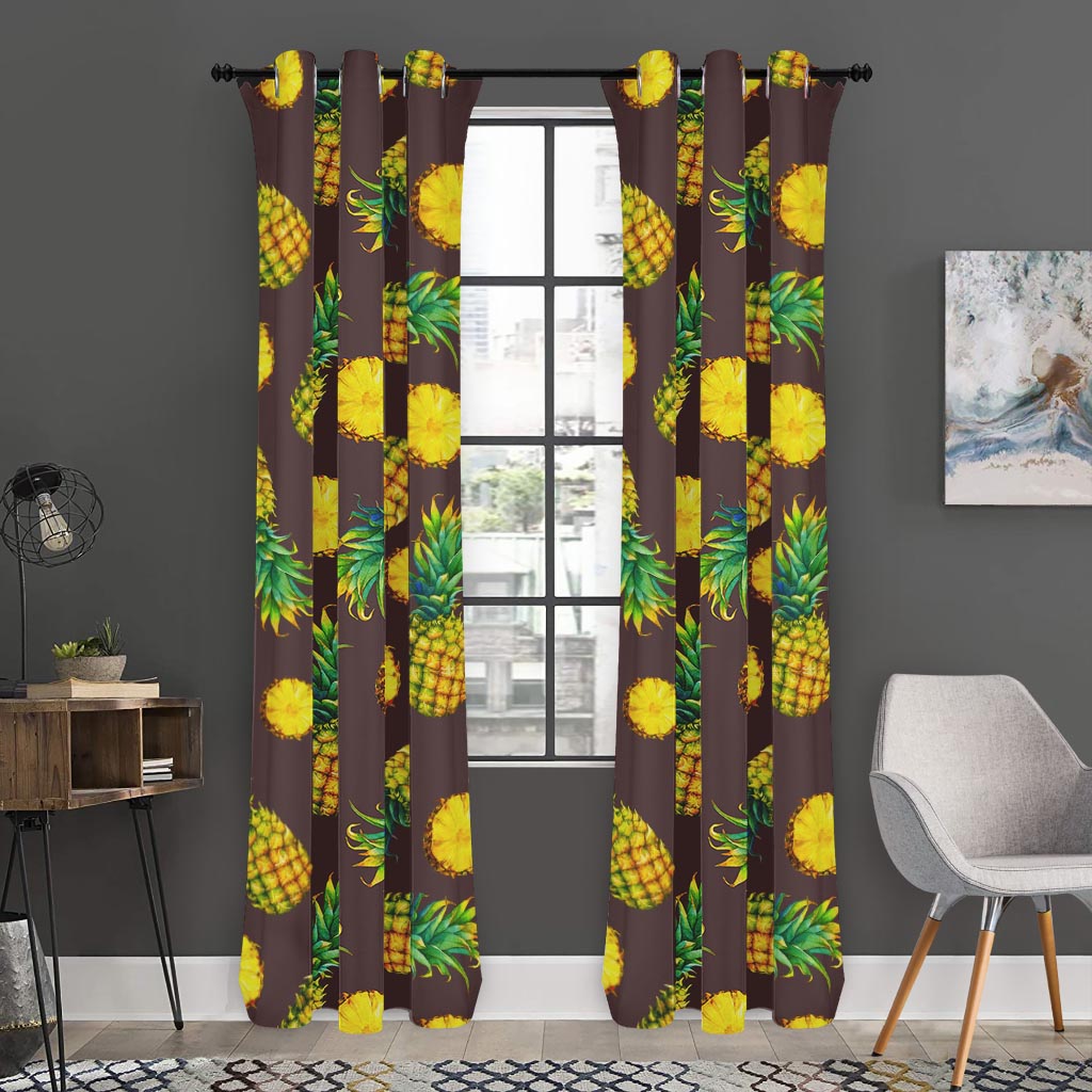 Brown Pineapple Pattern Print Curtain