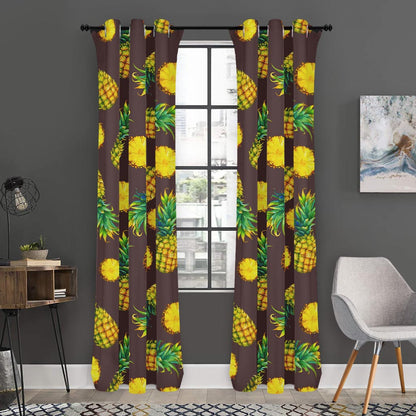 Brown Pineapple Pattern Print Curtain