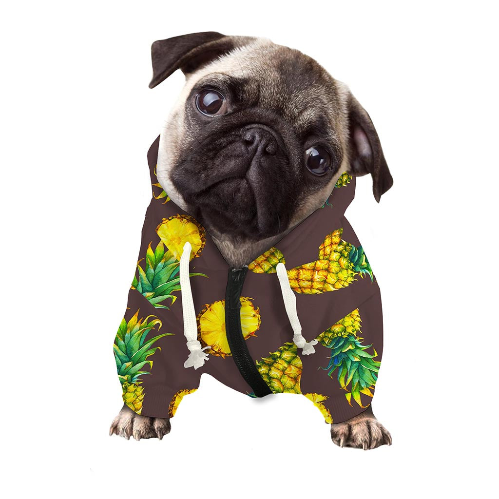 Brown Pineapple Pattern Print Dog Zip Up Hoodie