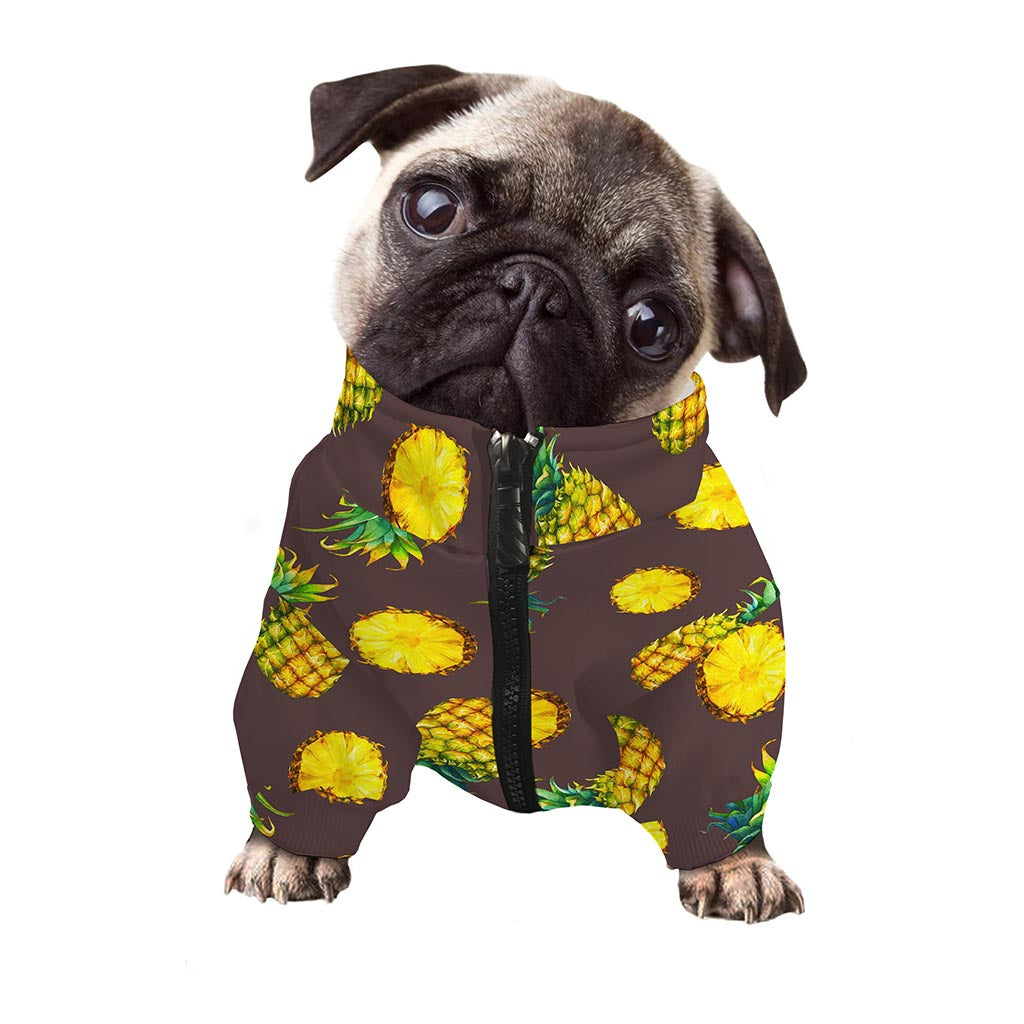Brown Pineapple Pattern Print Dog Zip Up Jacket