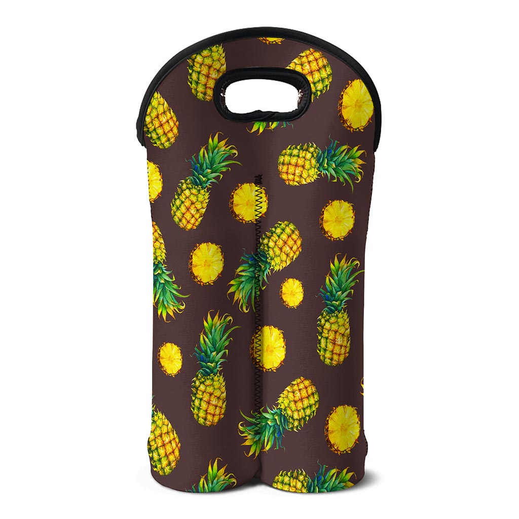 Brown Pineapple Pattern Print Double Neoprene Wine Tote