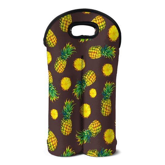 Brown Pineapple Pattern Print Double Neoprene Wine Tote