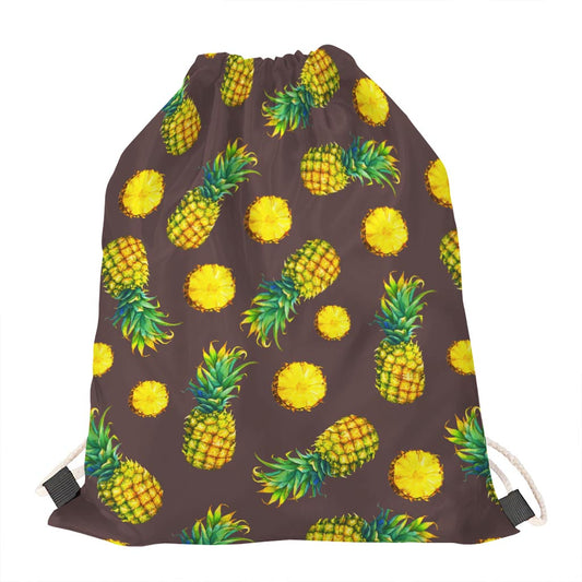 Brown Pineapple Pattern Print Drawstring Bag