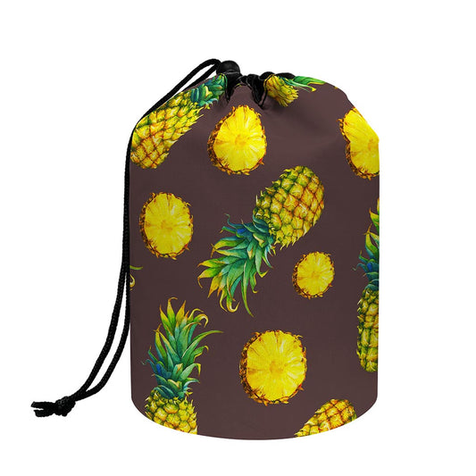 Brown Pineapple Pattern Print Drawstring Makeup Bag