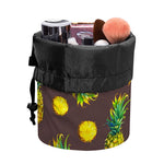 Brown Pineapple Pattern Print Drawstring Makeup Bag