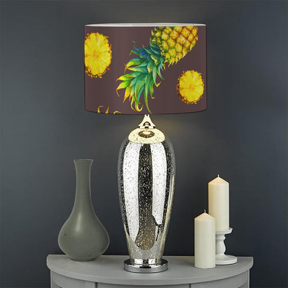 Brown Pineapple Pattern Print Drum Lamp Shade