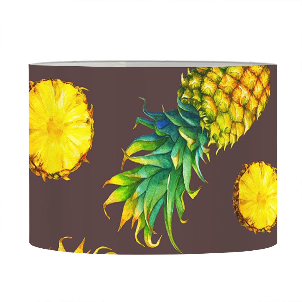 Brown Pineapple Pattern Print Drum Lamp Shade