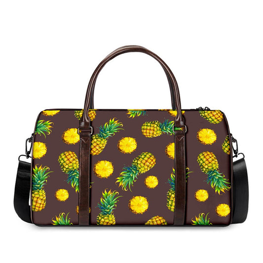 Brown Pineapple Pattern Print Duffle Bag
