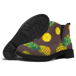 Brown Pineapple Pattern Print Flat Ankle Boots