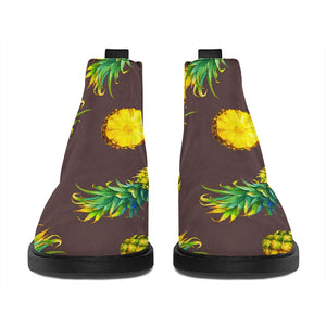 Brown Pineapple Pattern Print Flat Ankle Boots