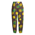 Brown Pineapple Pattern Print Fleece Lined Knit Pants