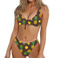 Brown Pineapple Pattern Print Front Bow Tie Bikini