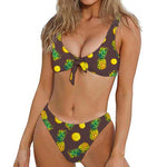 Brown Pineapple Pattern Print Front Bow Tie Bikini