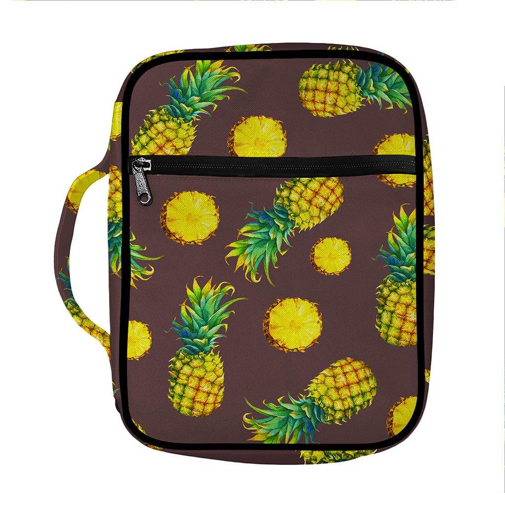 Brown Pineapple Pattern Print Front Pocket Bible Bag