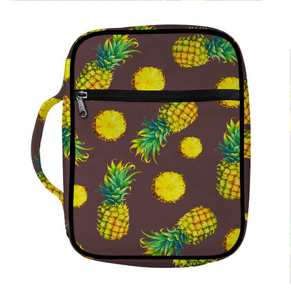 Brown Pineapple Pattern Print Front Pocket Bible Bag