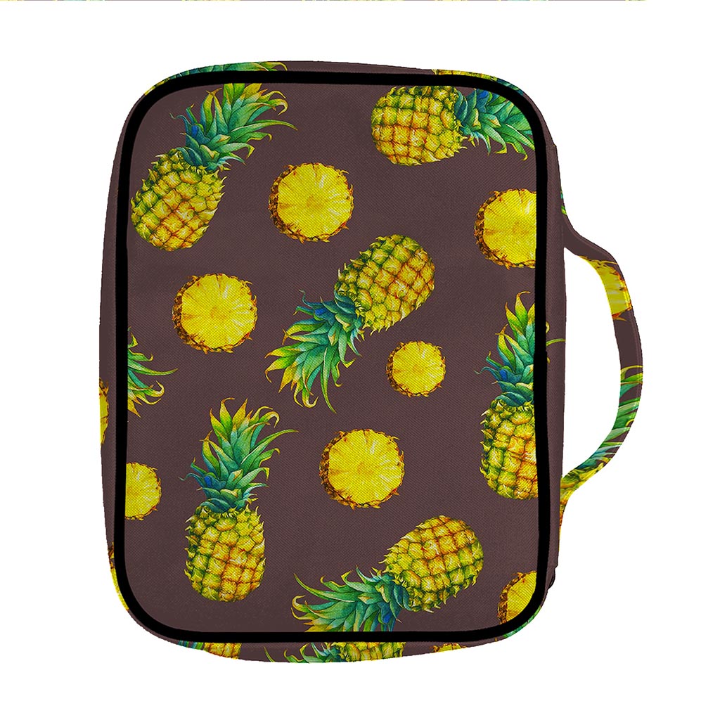 Brown Pineapple Pattern Print Front Pocket Bible Bag