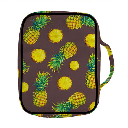 Brown Pineapple Pattern Print Front Pocket Bible Bag