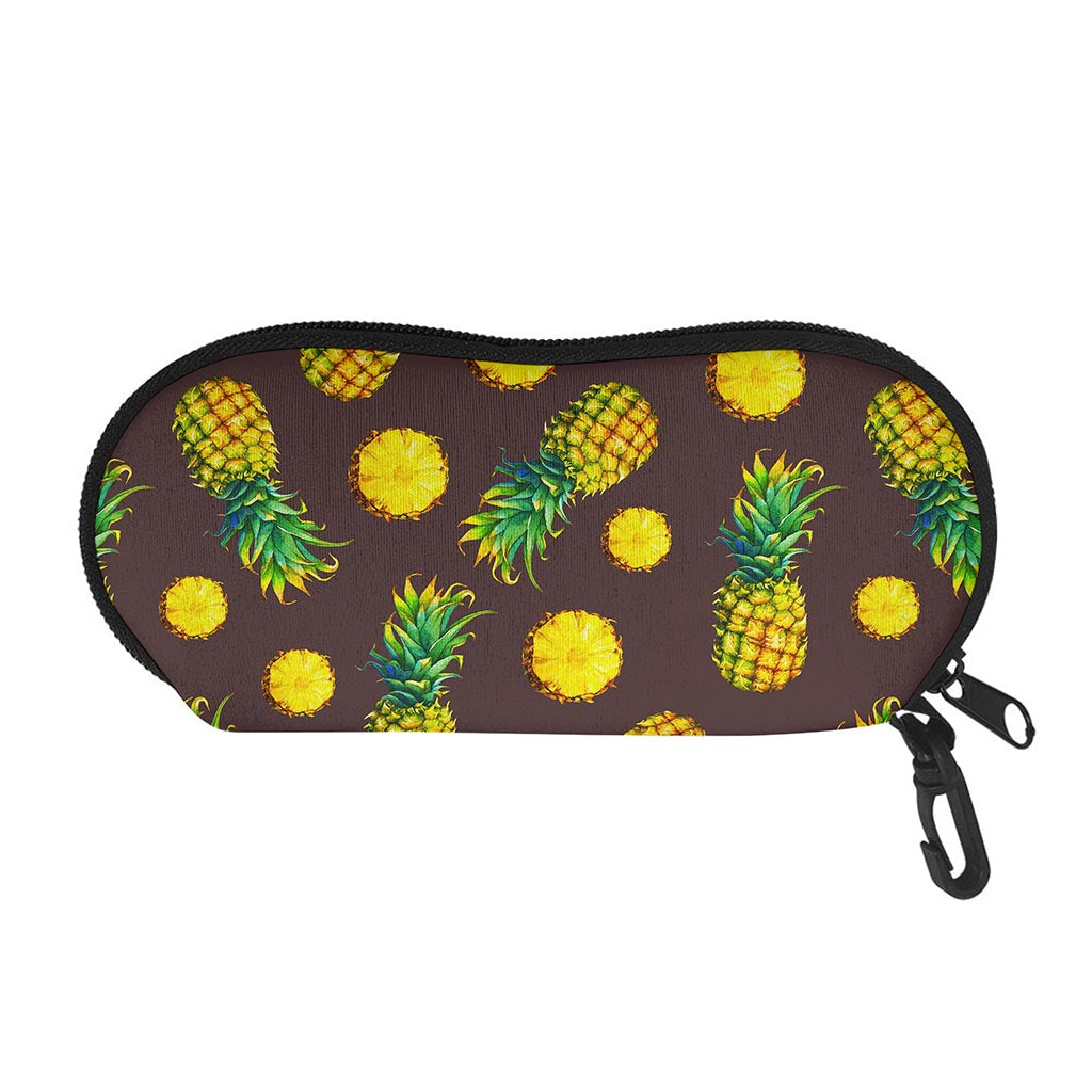 Brown Pineapple Pattern Print Glasses Case