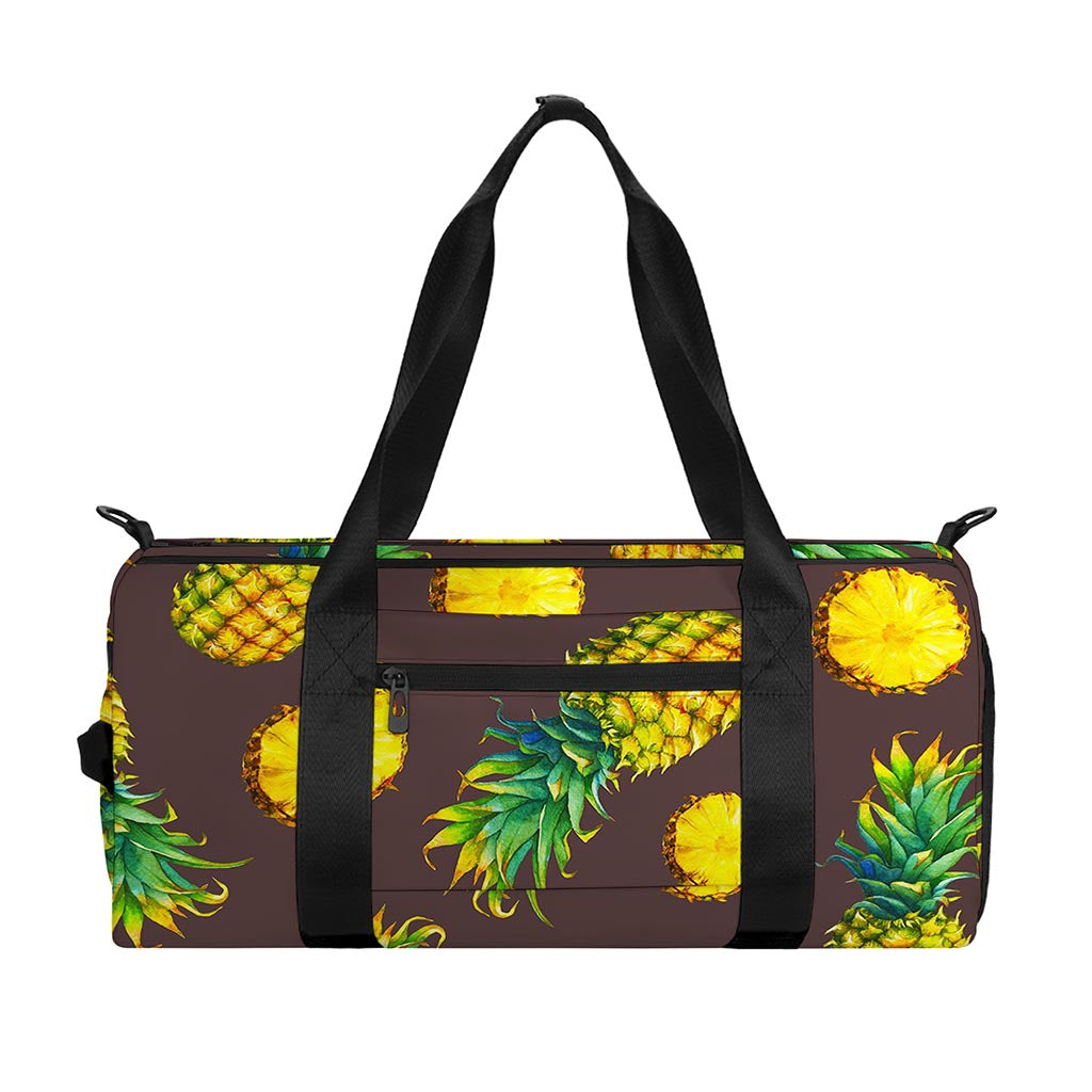 Brown Pineapple Pattern Print Gym Bag