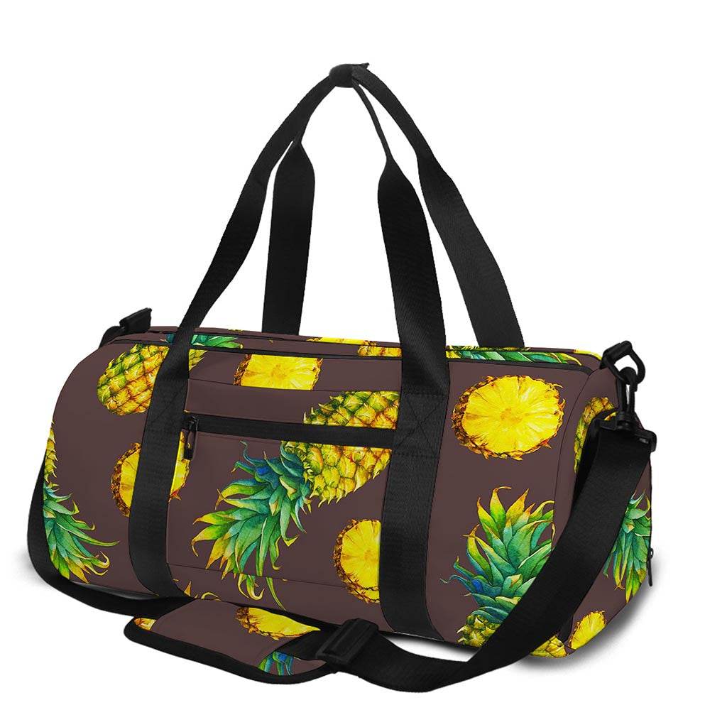 Brown Pineapple Pattern Print Gym Bag