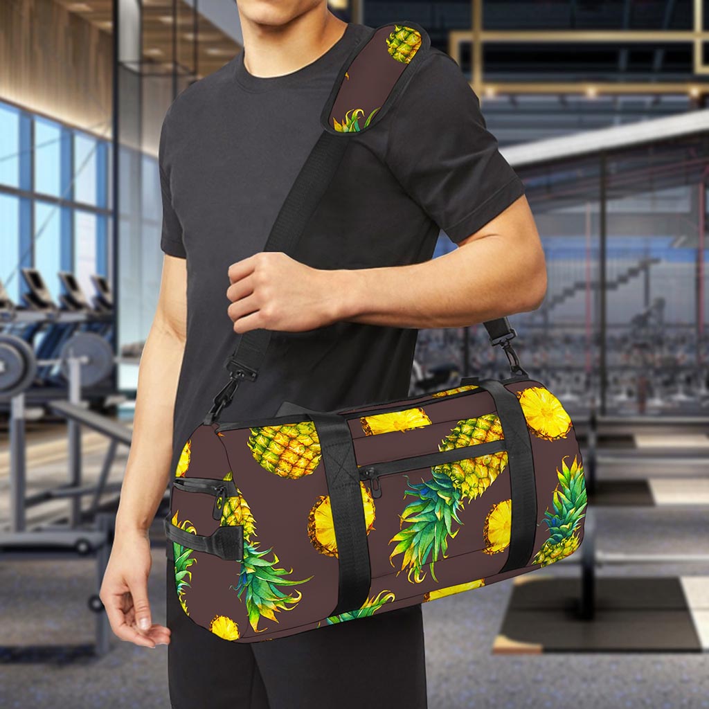 Brown Pineapple Pattern Print Gym Bag