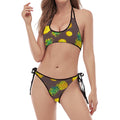 Brown Pineapple Pattern Print Halter Scoop Tie Side Bikini