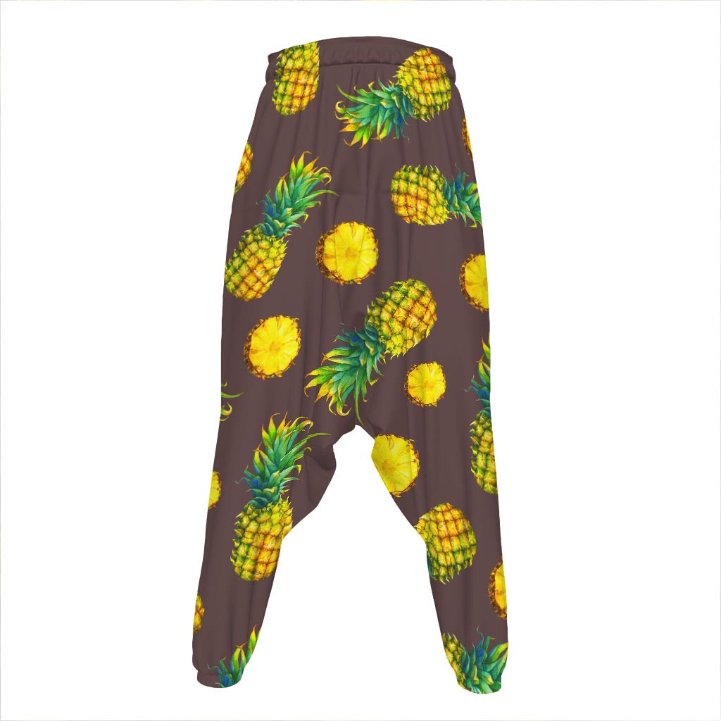 Brown Pineapple Pattern Print Hammer Pants