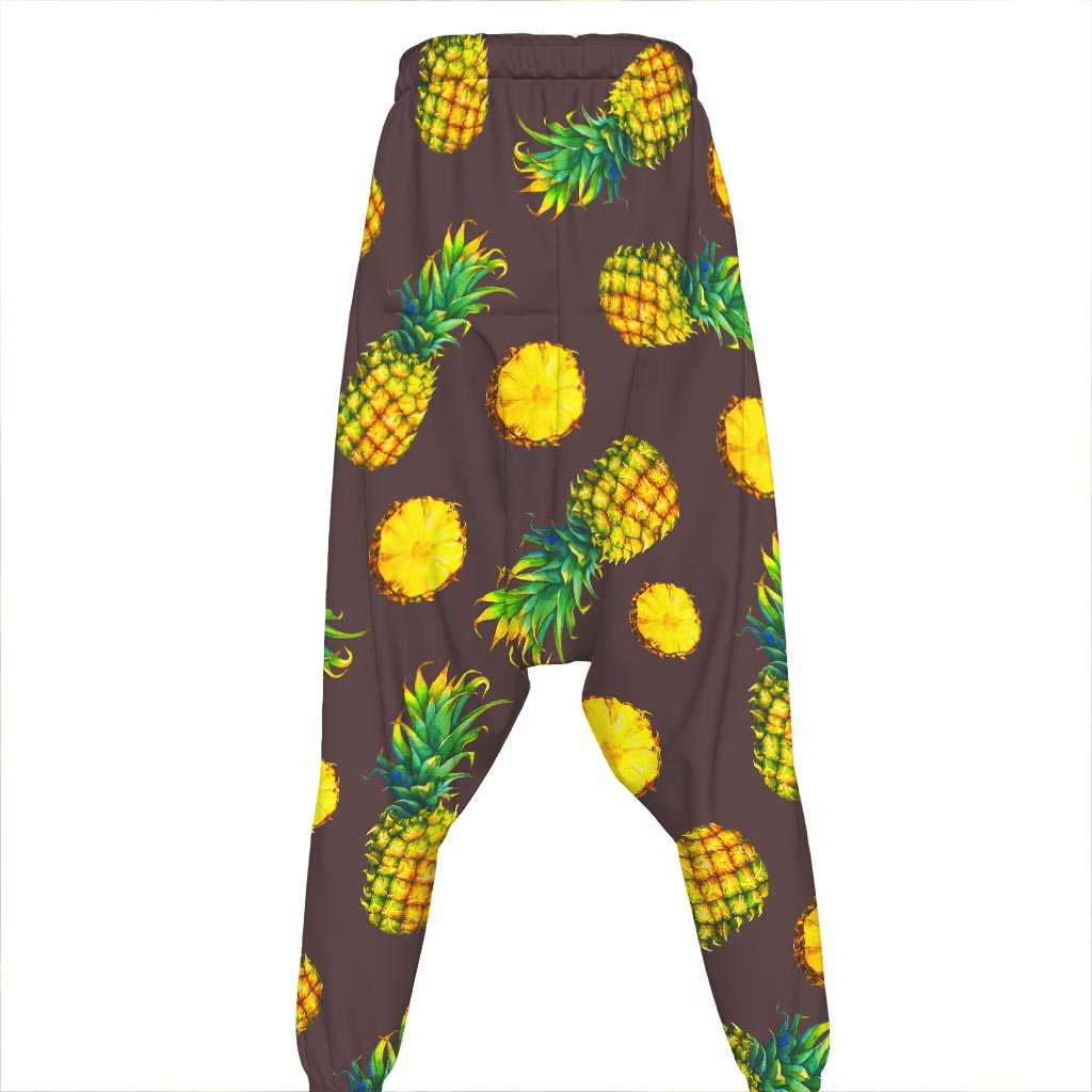Brown Pineapple Pattern Print Hammer Pants