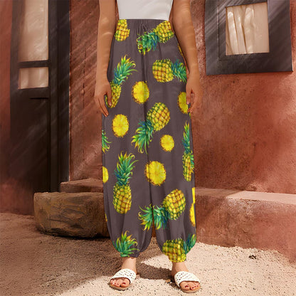 Brown Pineapple Pattern Print Harem Pants